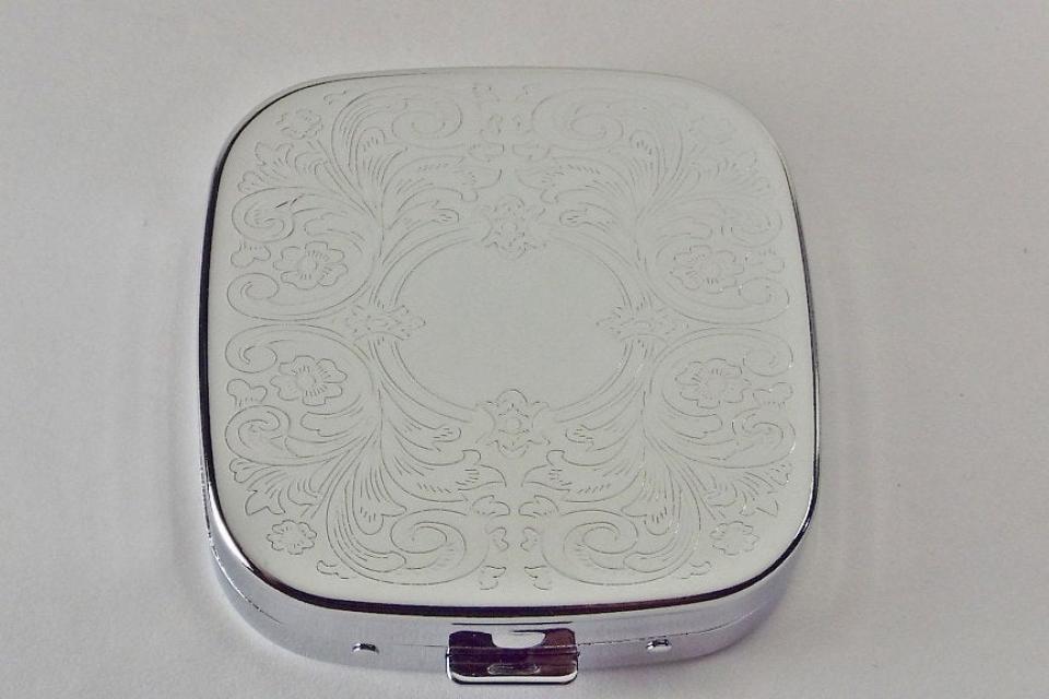 Engraved Pill Box Custom Engraved Personalized Scroll Design Three Compartment Pill Box -Hand Engraved