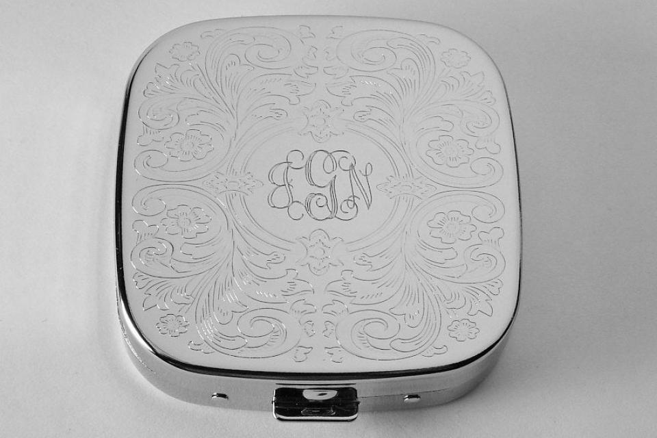 Engraved Pill Box Custom Engraved Personalized Scroll Design Three Compartment Pill Box -Hand Engraved