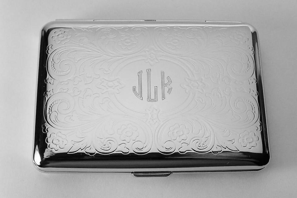 Custom Engraved Personalized Kings Cigarette Case or Business Card Case Double Sided Scroll Design  -Hand Engraved