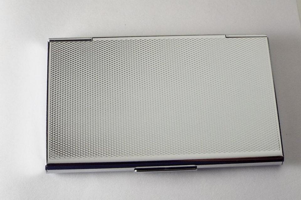 Custom Engraved Personalized Chrome Plated Business Card Holder -Hand Engraved