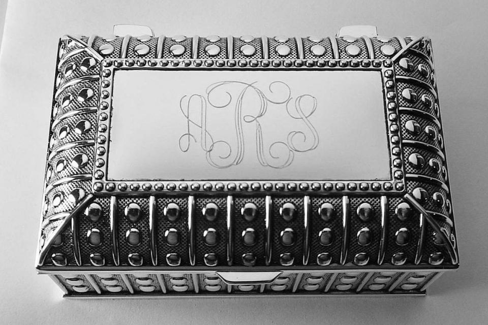 Custom Engraved Jewelry Box Personalized Silver Plated Beaded Chest Trinket Box - Hand Engraved