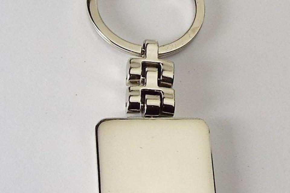 Engraved Square Key Chain Two Tone Silver Personalized - Hand Engraved