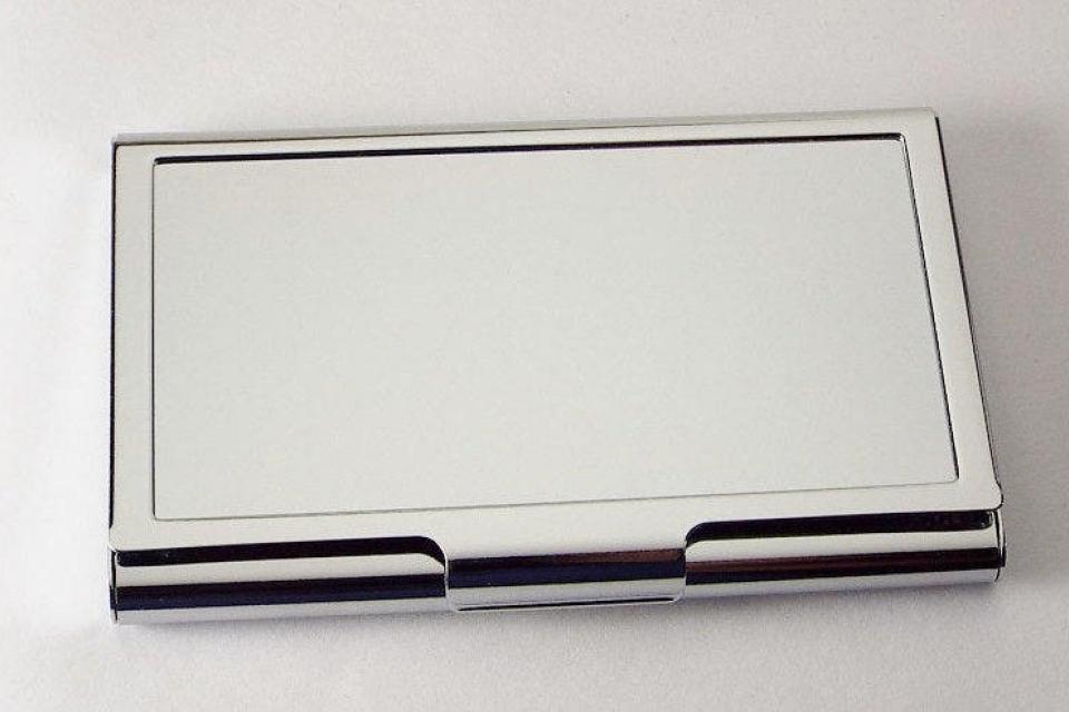 Custom Engraved Personalized Chrome Plated Business Card Holder -Hand Engraved
