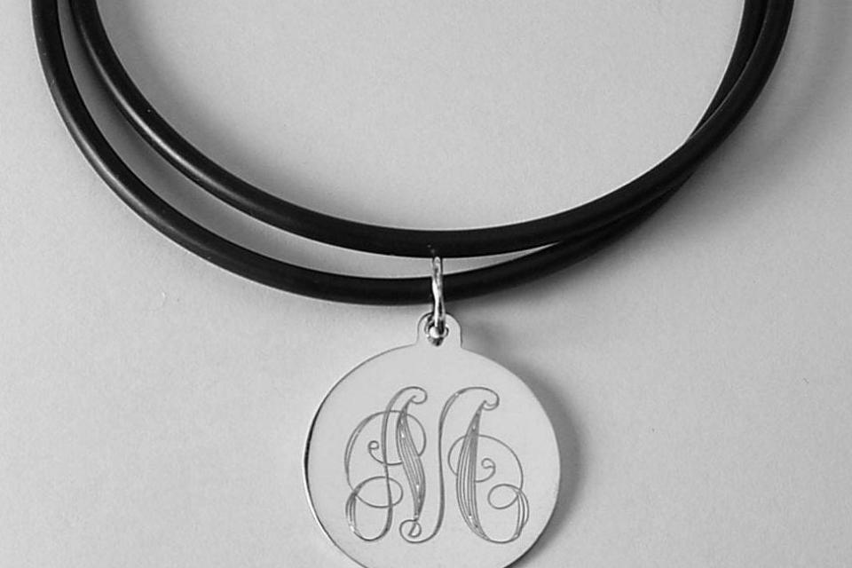  Personalized Jewelry Custom Engraved Sterling Silver Ornate Initial on Round Disc Necklace - Hand Engraved