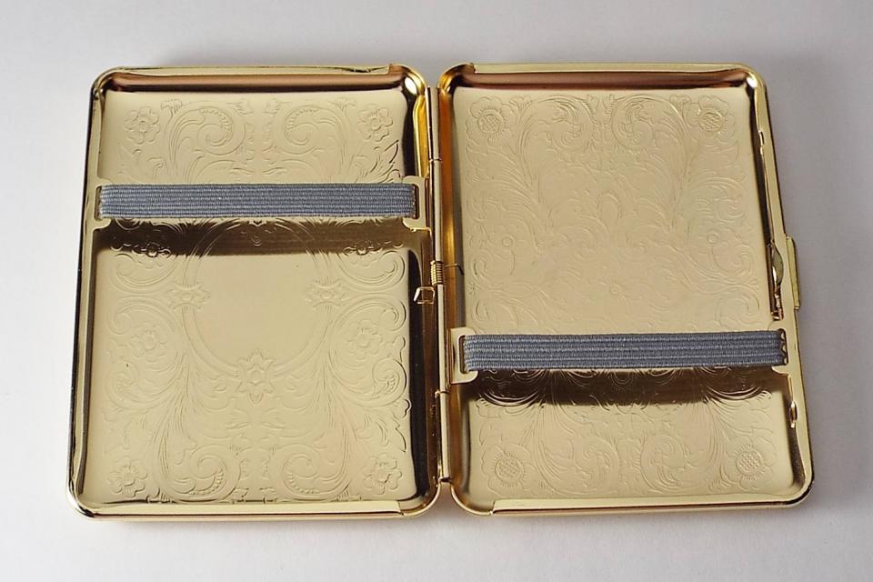 Personalized Custom Engraved Golden Business Card Case or Kings Cigarette Case Double Sided Scroll Design  -Hand Engraved