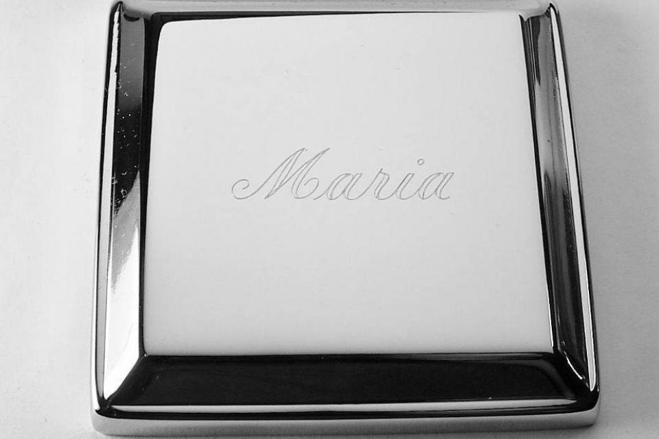 Custom Engraved Jewelry Box High Polish Square Silver Trinket Box - Hand Engraved