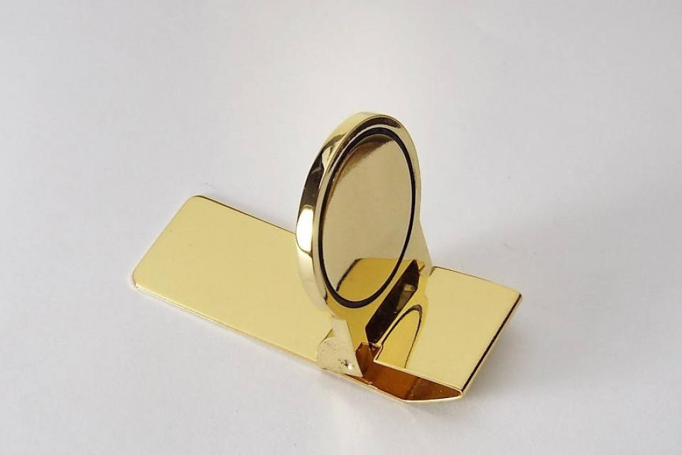 Custom Engraved Goldtone Money Clip Personalized Monogram Round Hinged -Hand Engraved