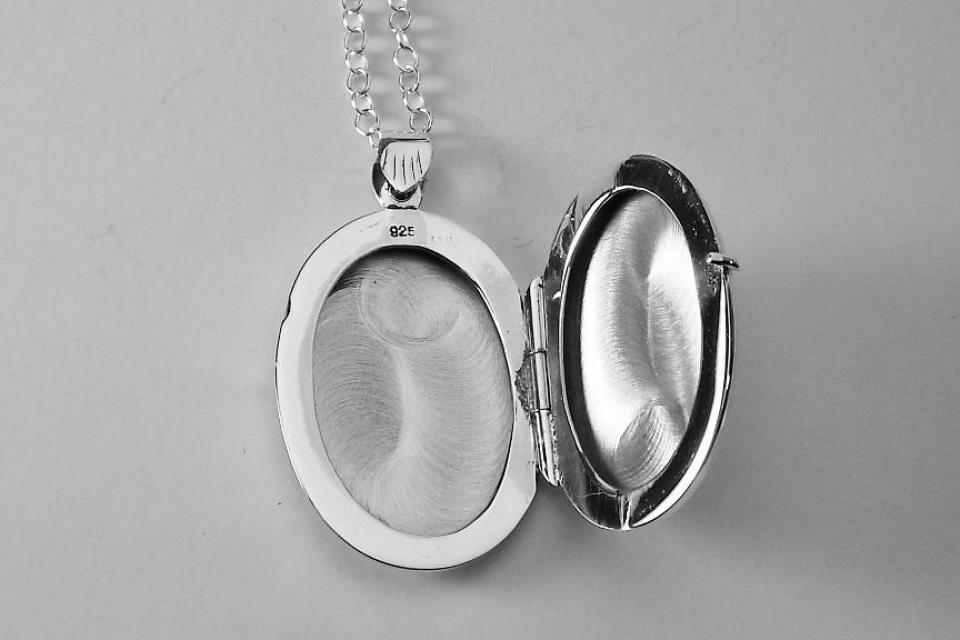 Custom Engraved Locket Personalized Sterling Silver Large Oval Locket 1.25 Inch - Hand Engraved