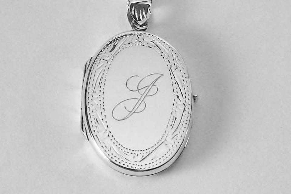 Custom Engraved Locket Personalized Sterling Silver Large Oval Locket 1.25 Inch - Hand Engraved