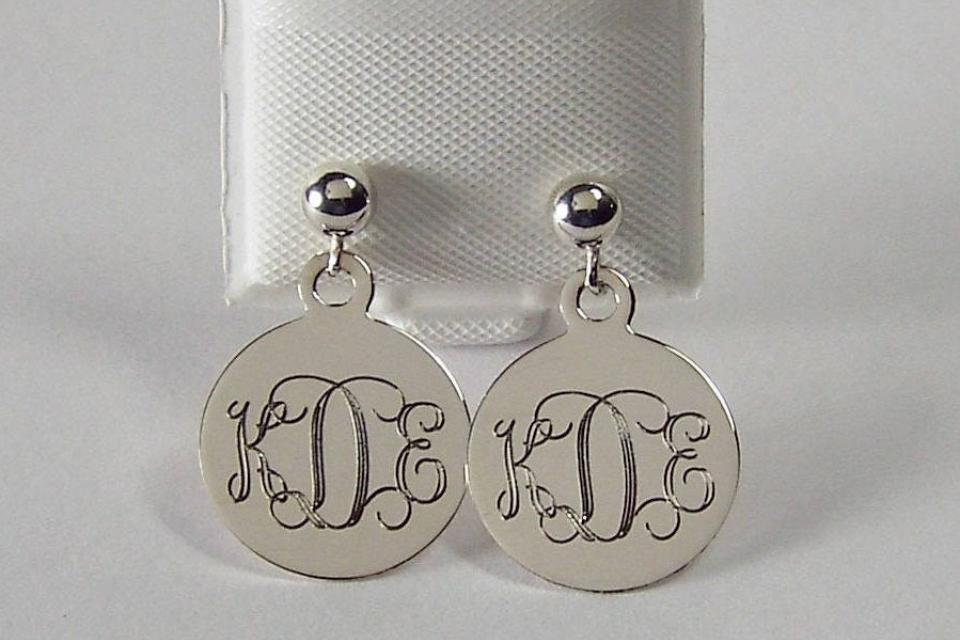 Monogram Earrings Engraved Sterling Silver 1/2 Inch Round Disc Post Personalized Earrings - Hand Engraved