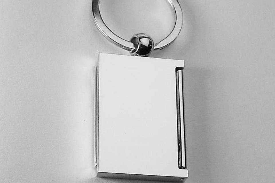 Engraved Photo Locket Keychain Personalized Custom Silver High Polish Flat Rectangular - Hand Engraved