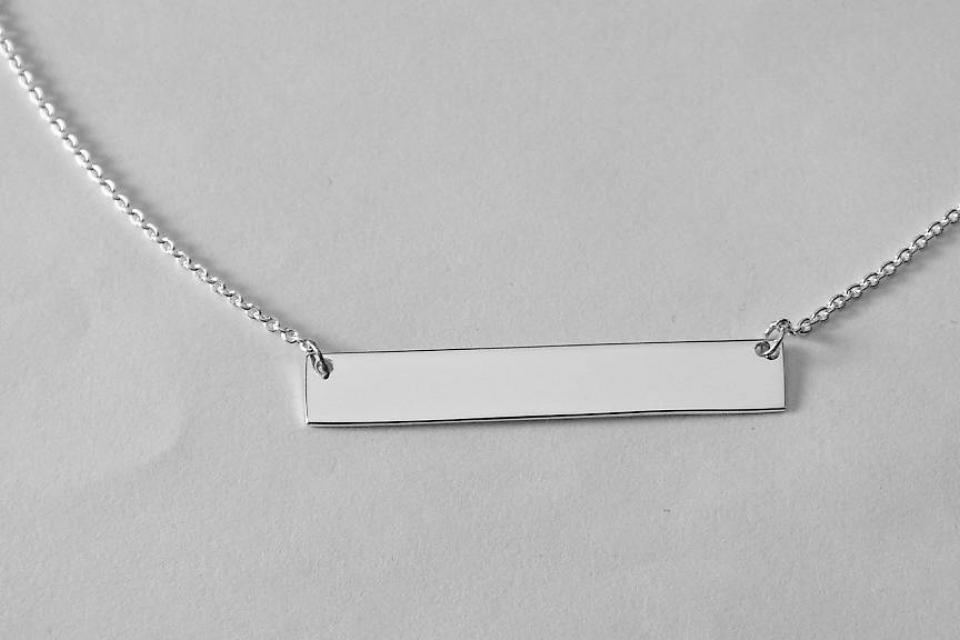 Personalized Thin Bar Name Necklace Custom Engraved Sterling Silver - Hand Engraved