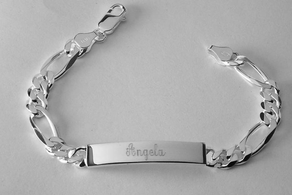 Custom Engraved ID Bracelet Sterling Silver 7 Inch Length Personalized - Hand Engraved