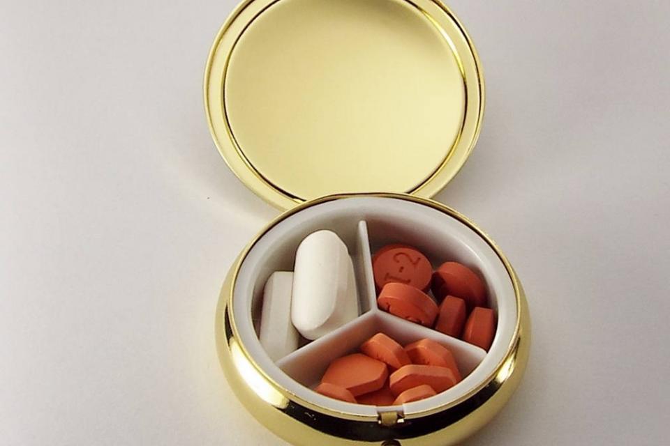 Engraved Personalized Pill Box Two Tone Round Three Compartment  -Hand Engraved