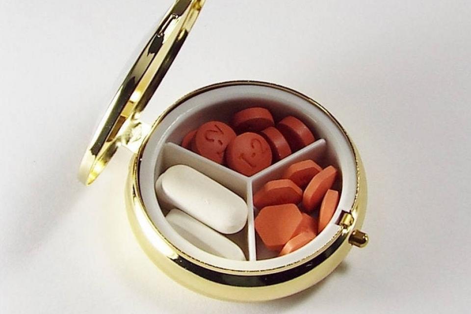 Engraved Personalized Pill Box Two Tone Round Three Compartment  -Hand Engraved