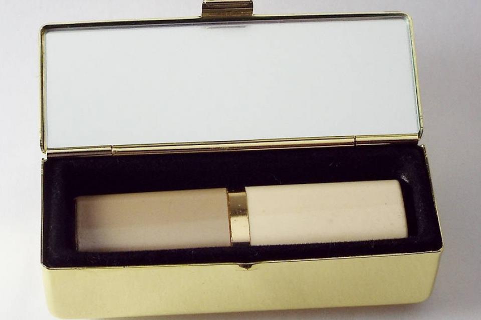 Lipstick Case Personalized Custom Engraved Single Lipstick Case with Mirror Gold with Silver Top - Hand Engraved