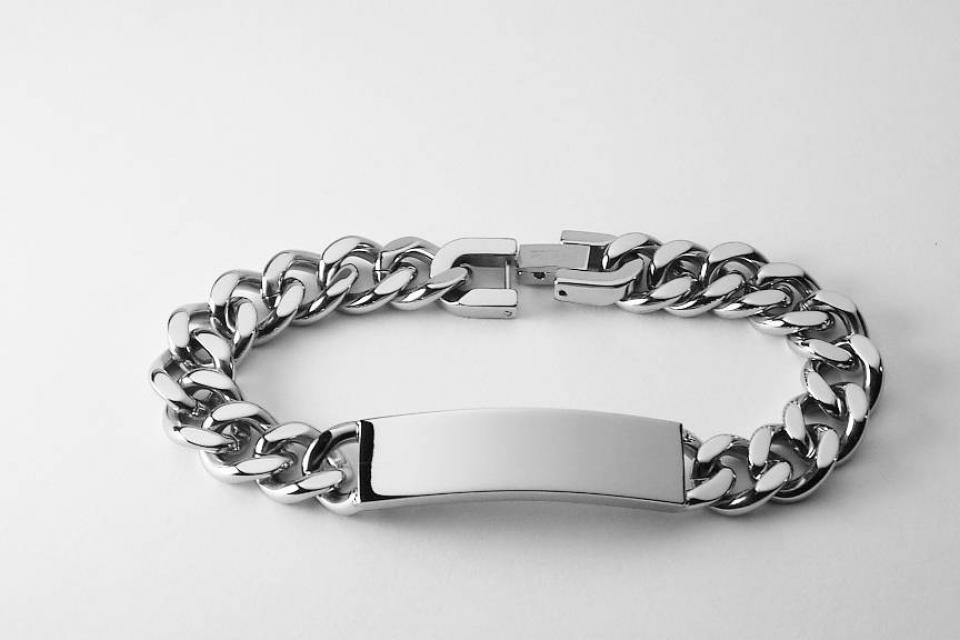 Personalized ID Bracelet Custom Engraved 8.5 Inch Solid Stainless Steel Designer ID Bracelet  - Hand Engraved