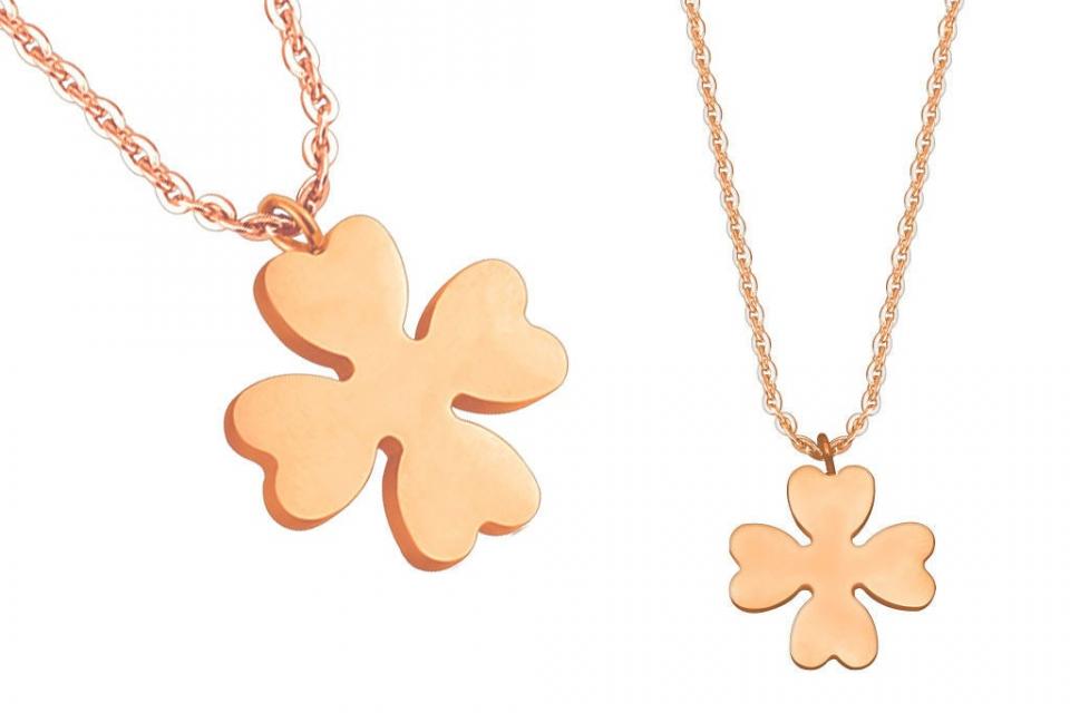 Personalized Four Leaf Clover Necklace Rose Gold Over Stainless Steel Custom Engraved  - Hand Engraved