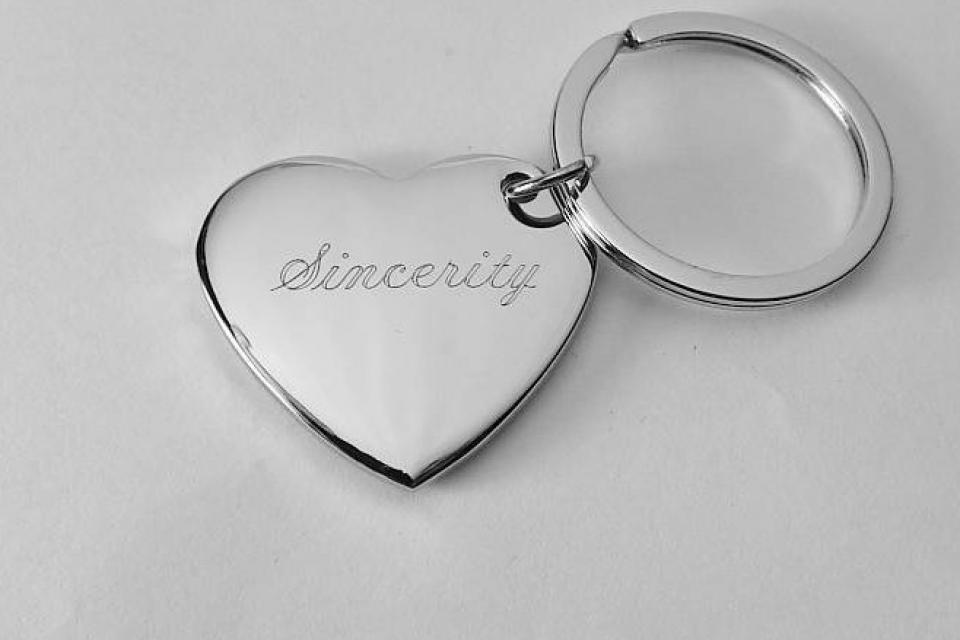 Custom Engraved Personalized High Polish Silver Heart Keychain - Hand Engraved