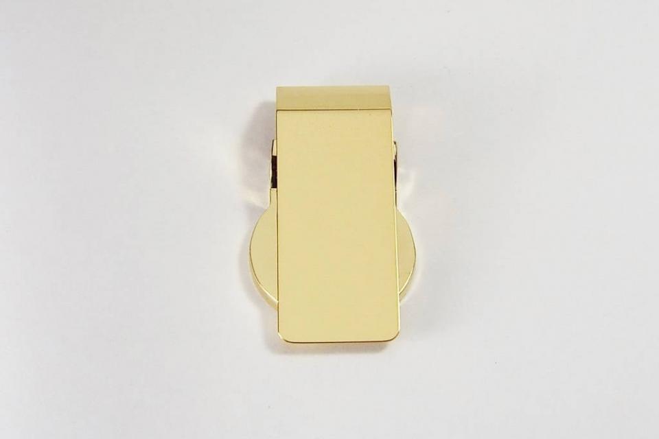 Custom Engraved Goldtone Money Clip Personalized Monogram Round Hinged -Hand Engraved