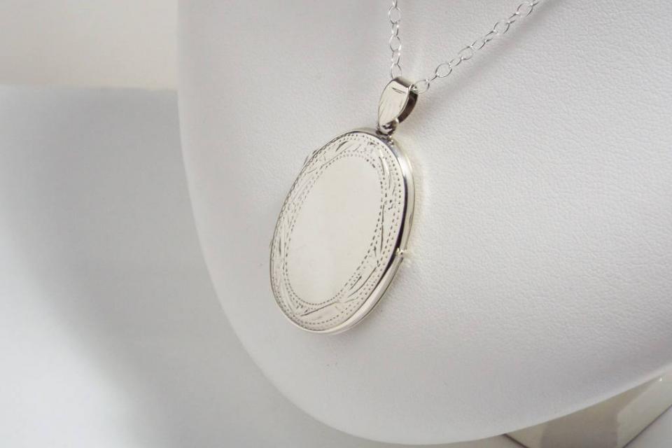 Custom Engraved Locket Personalized Sterling Silver Large Oval Locket 1.25 Inch - Hand Engraved