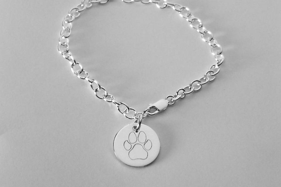 Custom Engraved Monogram or Initial Bracelet Personalized Sterling Silver Petite Round Disc 7 Inch Length  - Hand Engraved