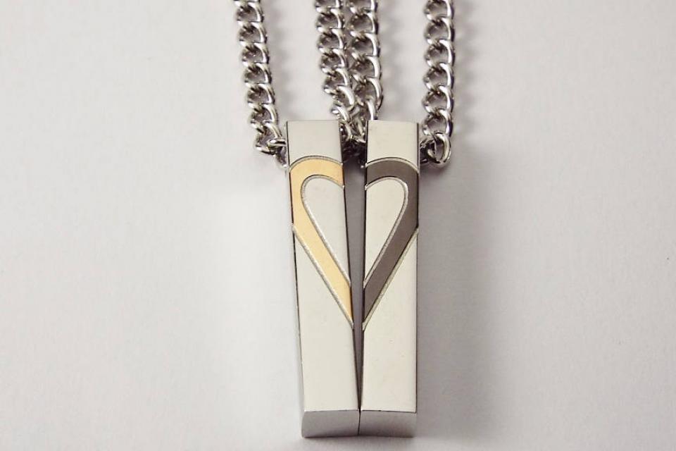 Personalized Custom Engraved Couples Secret Heart Necklace Set Stainless Steel Designer Jewelry - Hand Engraved