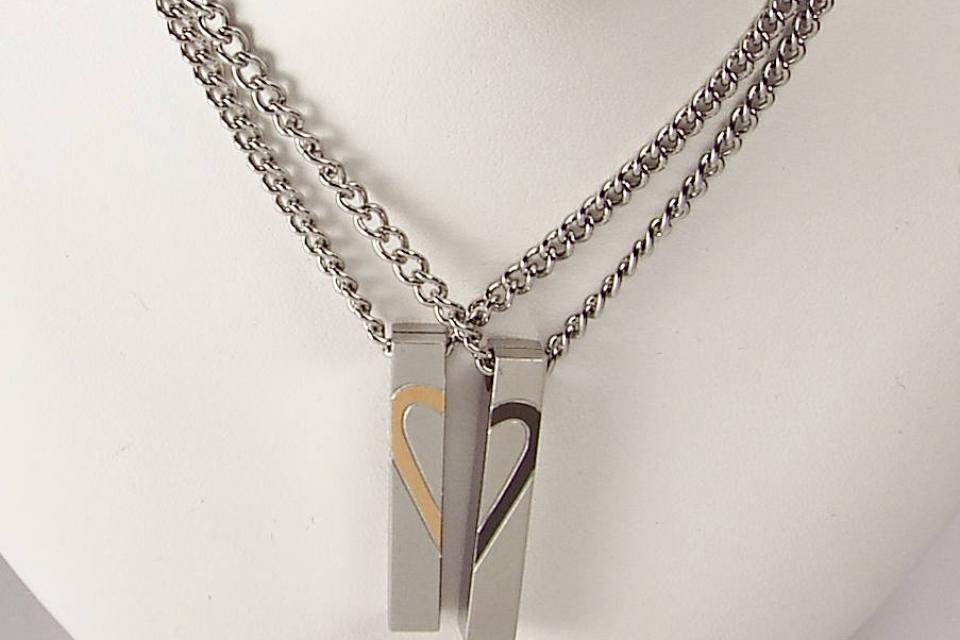 Personalized Custom Engraved Couples Secret Heart Necklace Set Stainless Steel Designer Jewelry - Hand Engraved