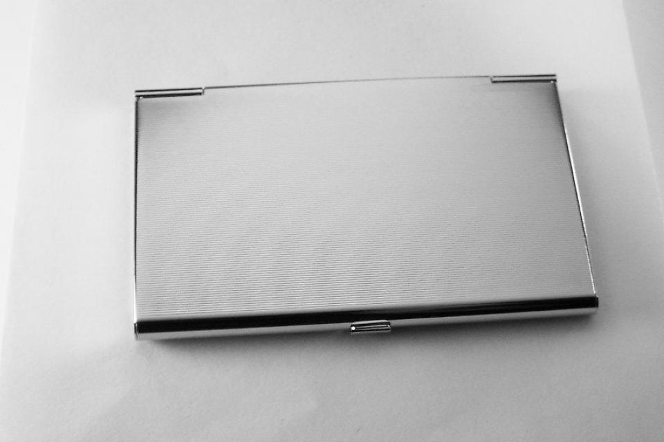 Custom Engraved Personalized High Polish Silver Business Card Holder -Hand Engraved