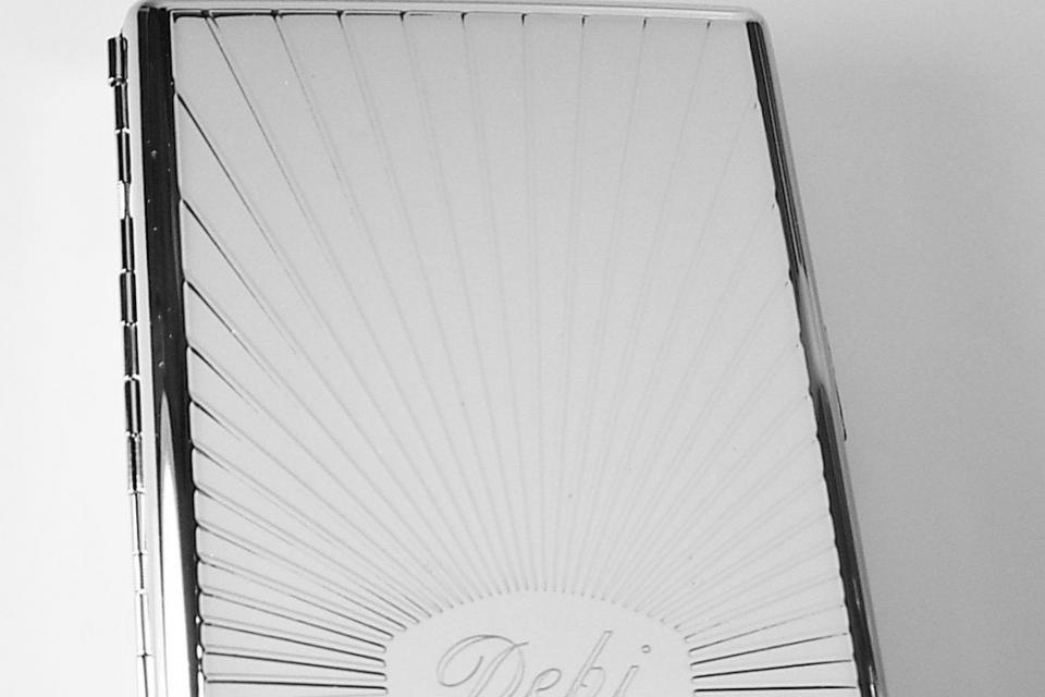 Cigarette Case Custom Engraved Personalized Double Sided Sun Ray Design 100s Cigarette Case  -Hand Engraved