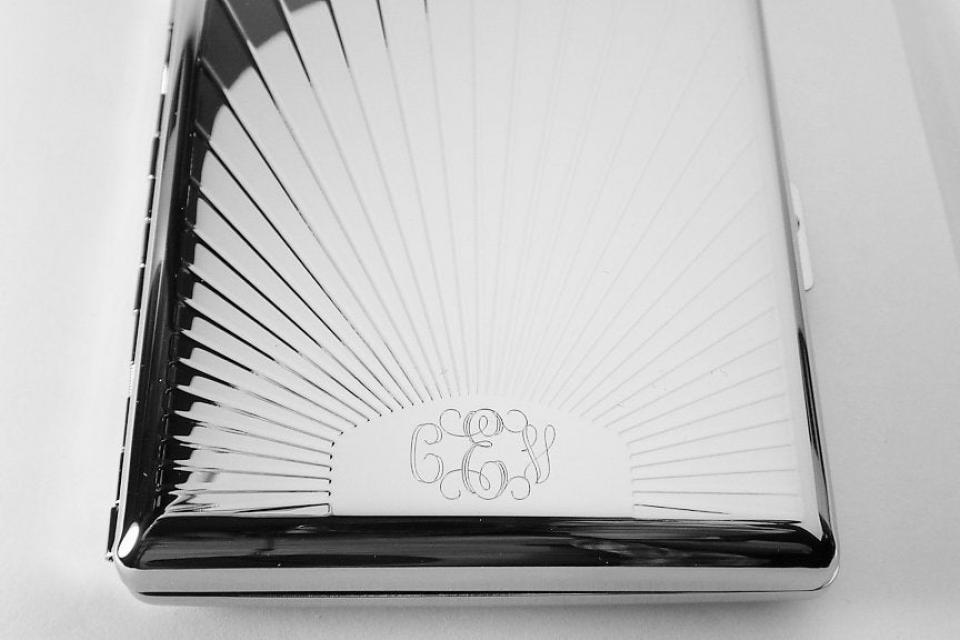 Cigarette Case Custom Engraved Personalized Double Sided Sun Ray Design 100s Cigarette Case -Hand Engraved