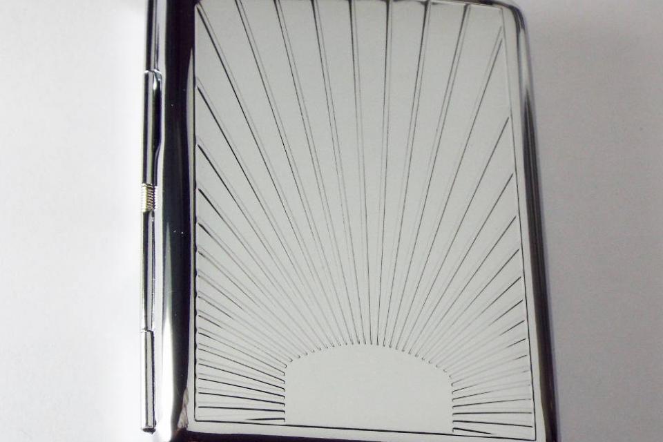 Engraved Personalized Business Card Case or Kings Cigarette Case Double Sided Sun Ray Design -Hand Engraved