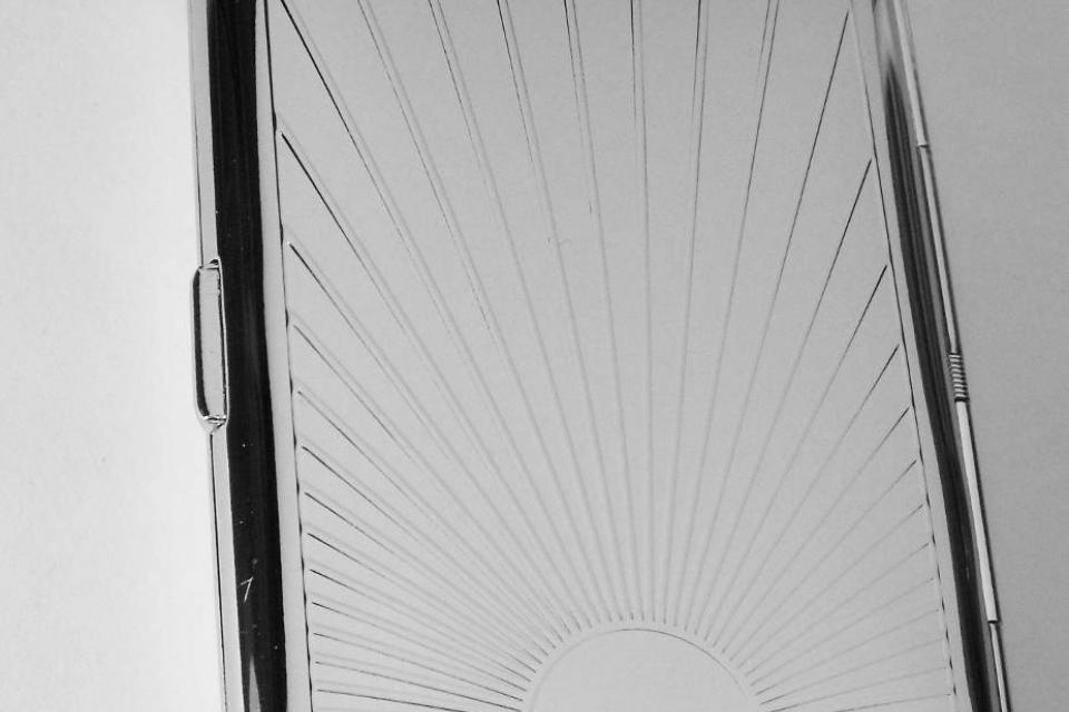 Engraved Personalized Business Card Case or Kings Cigarette Case Double Sided Sun Ray Design -Hand Engraved
