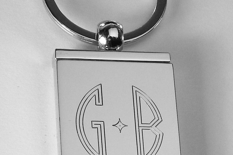 Engraved Photo Locket Keychain Personalized Custom Silver High Polish Flat Rectangular - Hand Engraved