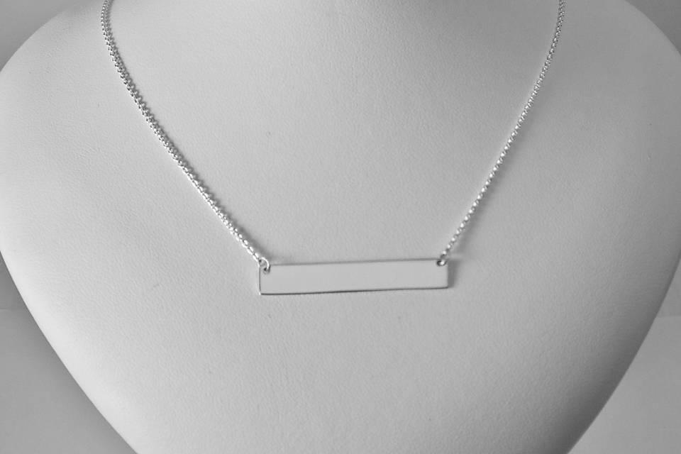 Personalized Thin Bar Name Necklace Custom Engraved Sterling Silver - Hand Engraved