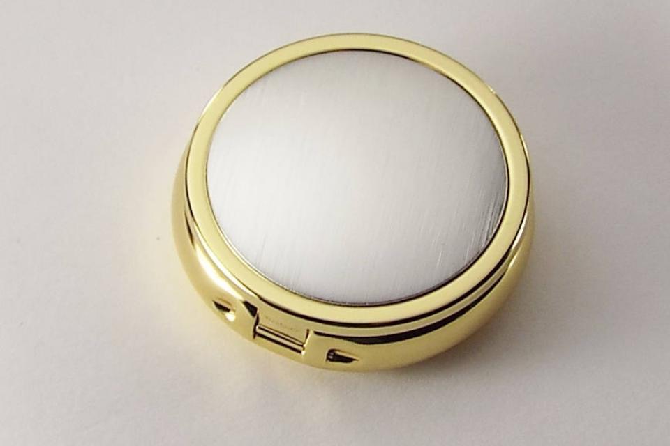 Engraved Personalized Pill Box Two Tone Round Three Compartment -Hand Engraved