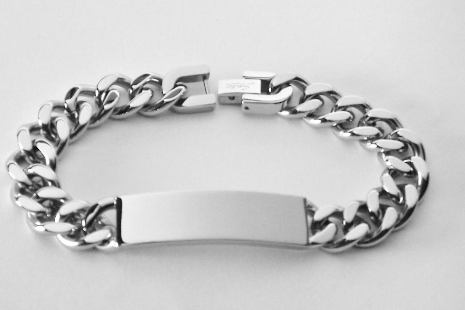 Personalized ID Bracelet Custom Engraved 8.5 Inch Solid Stainless Steel Designer ID Bracelet  - Hand Engraved