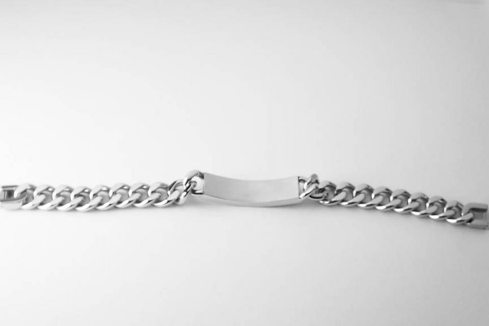 Personalized ID Bracelet Custom Engraved 8.5 Inch Solid Stainless Steel Designer ID Bracelet  - Hand Engraved