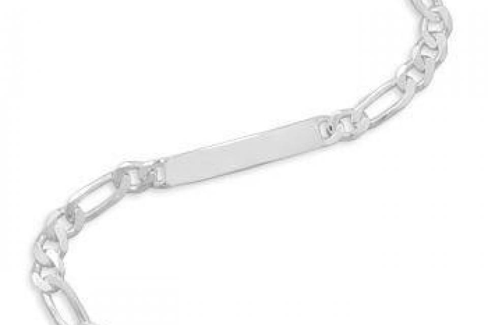 Custom Engraved ID Bracelet Sterling Silver 9 Inch Length Personalized Heavy Figaro Link- Hand Engraved