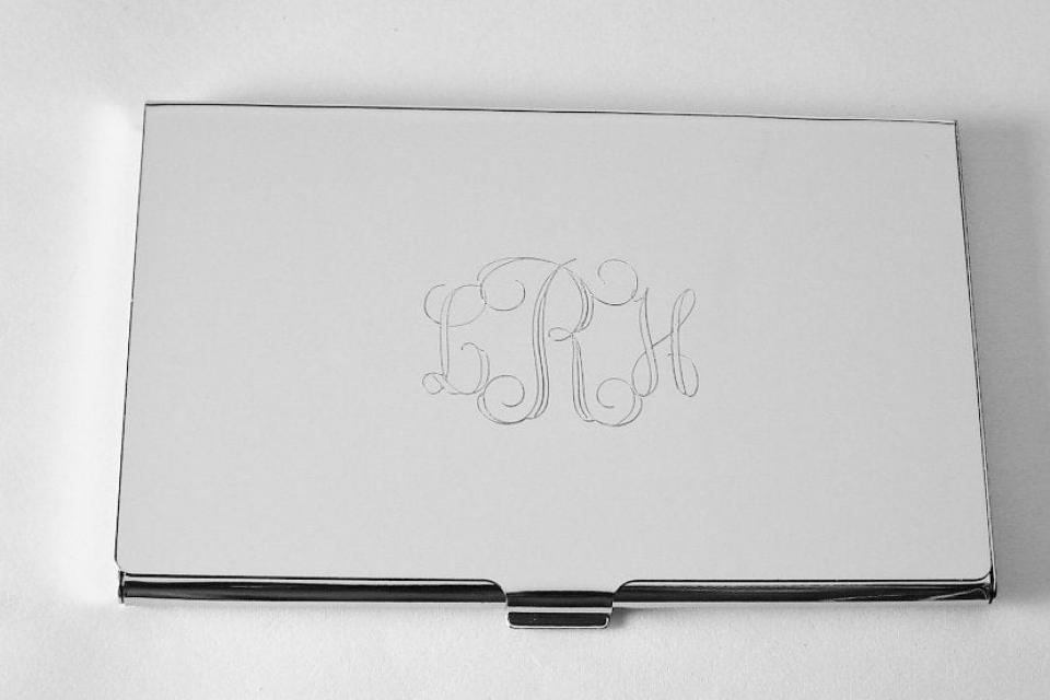 Custom Engraved Personalized High Polish Silver Business Card Holder -Hand Engraved