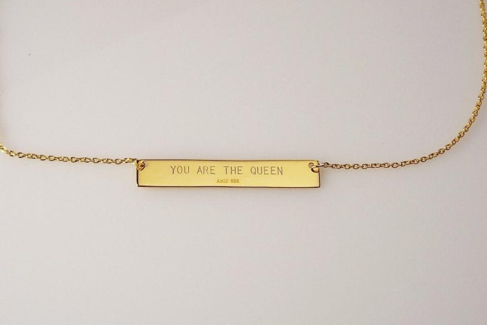 Personalized Thin Bar 14K Gold Plated Sterling Silver Name Necklace Custom Engraved - Hand Engraved