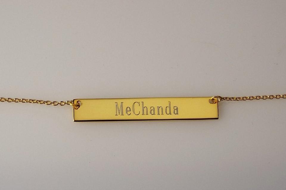 Personalized Thin Bar 14K Gold Plated Sterling Silver Name Necklace Custom Engraved - Hand Engraved