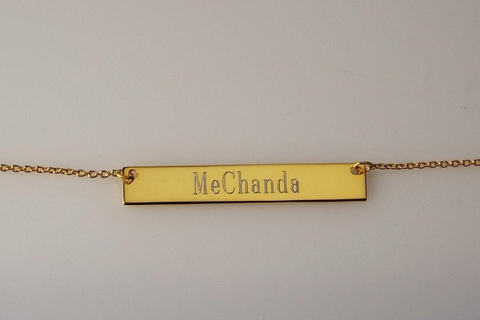 Personalized Thin Bar 14K Gold Plated Sterling Silver Name Necklace Custom Engraved  - Hand Engraved