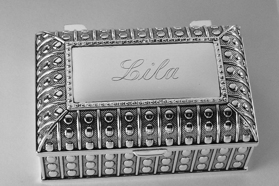 Custom Engraved Jewelry Box Personalized Silver Plated Beaded Chest Trinket Box - Hand Engraved