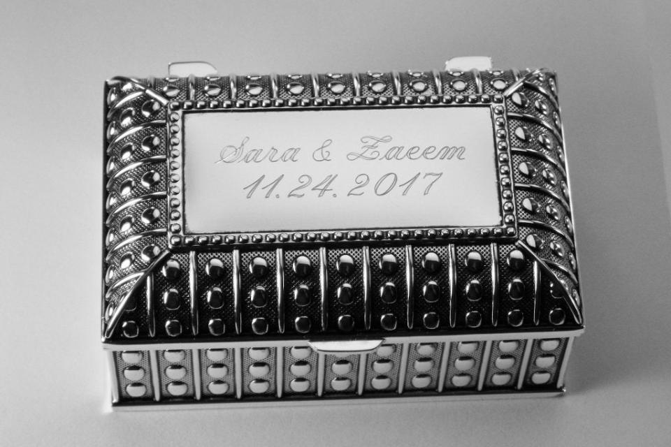 Custom Engraved Jewelry Box Personalized Silver Plated Beaded Chest Trinket Box - Hand Engraved