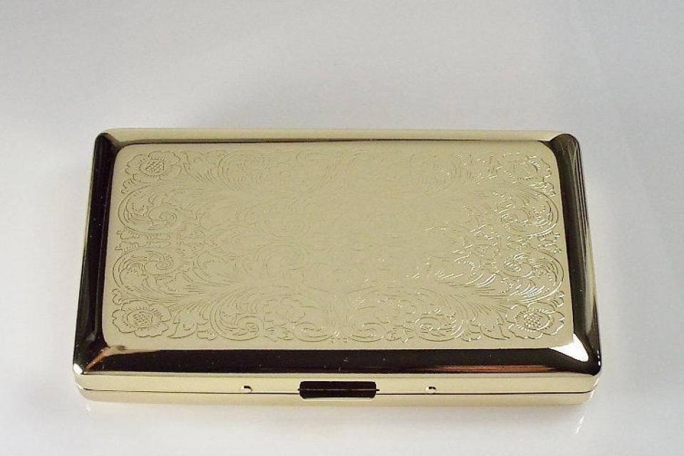 Personalized Golden 120s Cigarette Case Double Sided with Scroll Design Custom Engraved -Hand Engraved