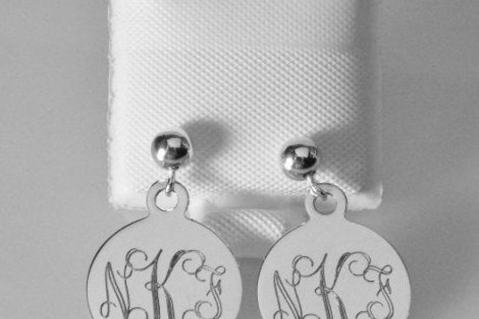 Monogram Earrings Engraved Sterling Silver 1/2 Inch Round Disc Post Personalized Earrings - Hand Engraved