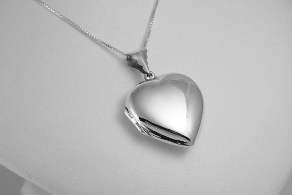 Custom Engraved Locket Personalized Sterling Silver Large Rounded Heart Locket 1 Inch - Hand Engraved