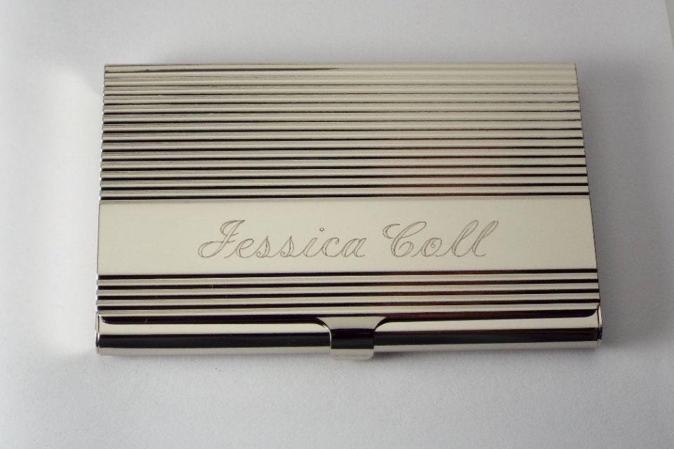 Custom Engraved Personalized Business Card Case with Ribbed Design -Hand Engraved