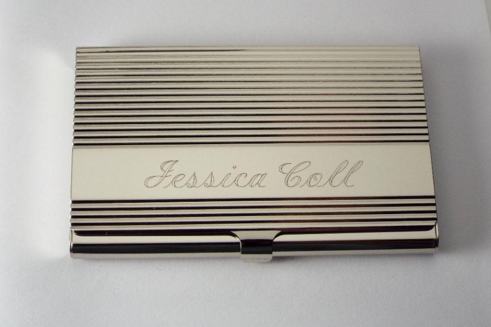 Custom Engraved Personalized Business Card Case with Ribbed Design  -Hand Engraved